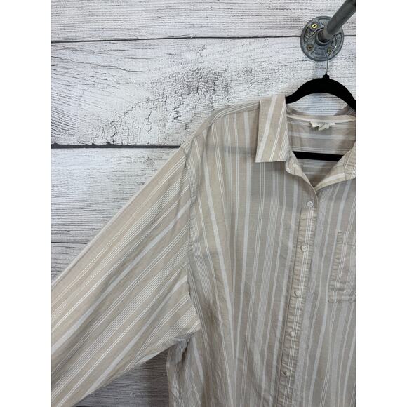 A New Approach Women's Cream & White Striped Button Up Top Size XL - Picture 3 of 9